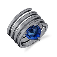 SOLID GOLD BLUE SAPPHIRE HEART SPIRAL RING