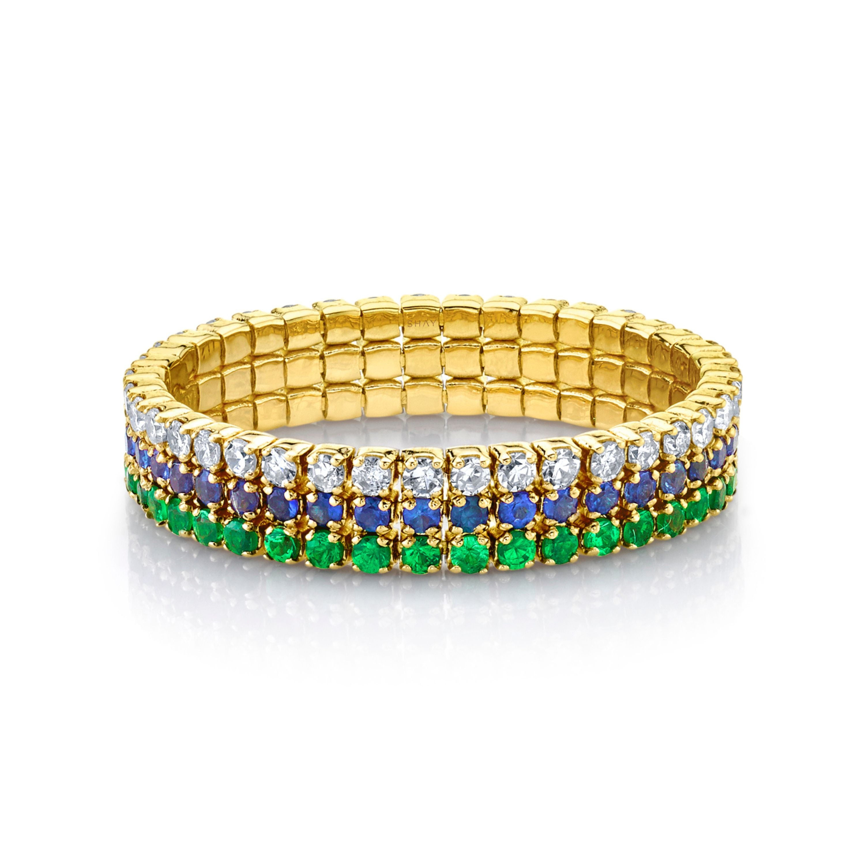 SHAY Ready to Ship Blue Sapphire & Green Garnet Triple Thread Ring, 18k gold, primary view