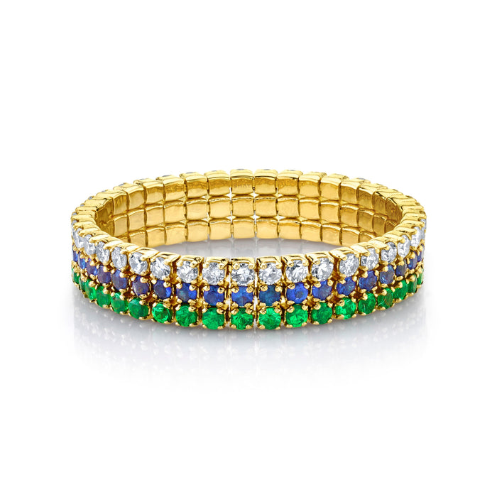 READY TO SHIP BLUE SAPPHIRE & GREEN GARNET TRIPLE THREAD RING