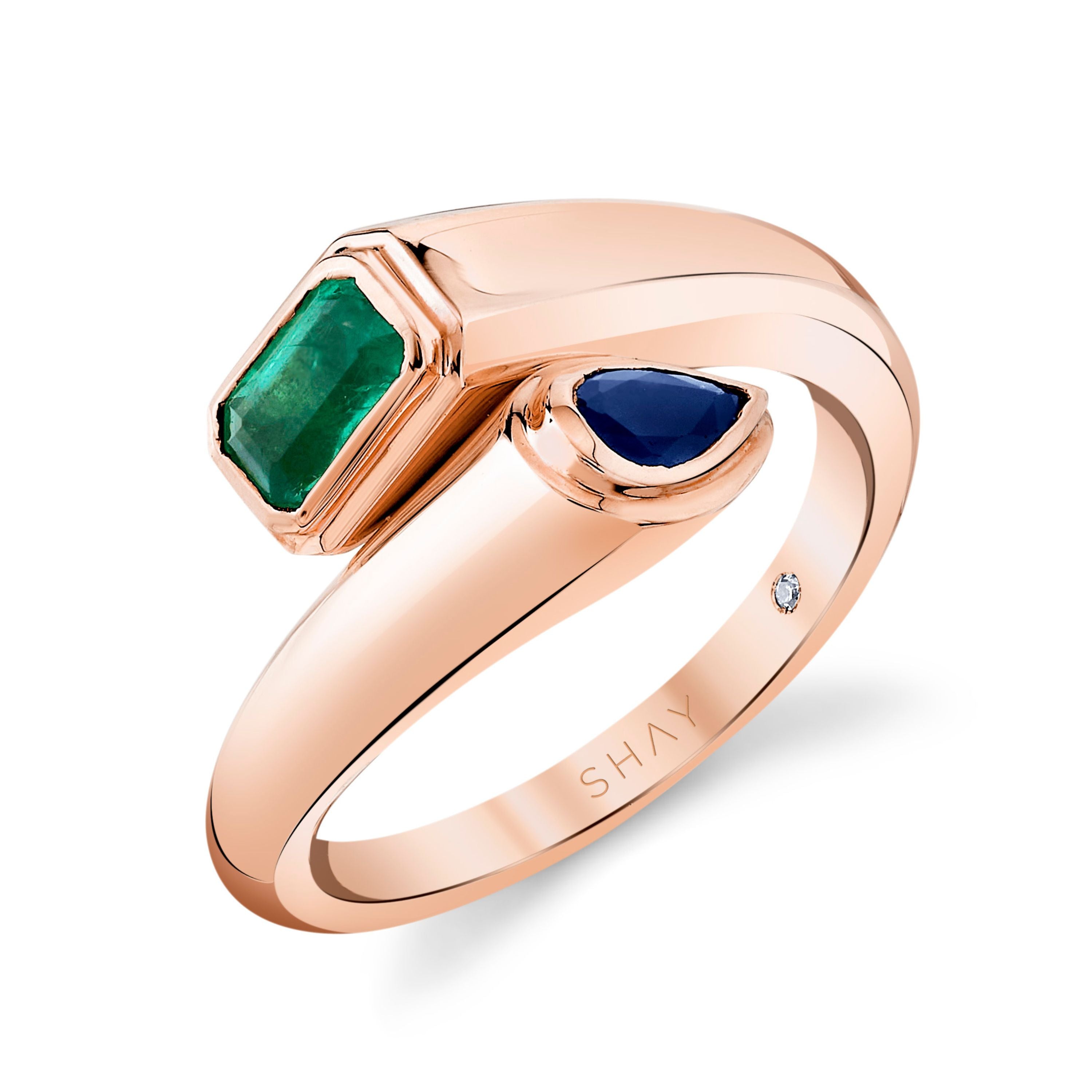 EMERALD & BLUE SAPPHIRE MIXED BYPASS PINKY RING – SHAY JEWELRY