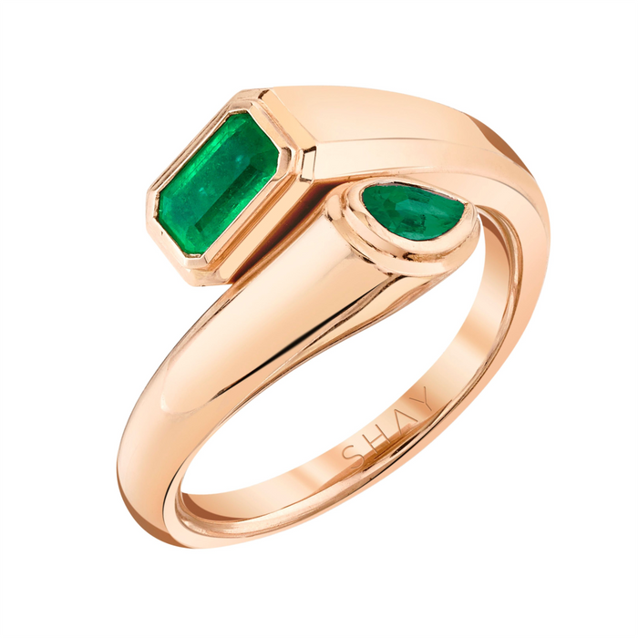 EMERALD BYPASS PINKY RING