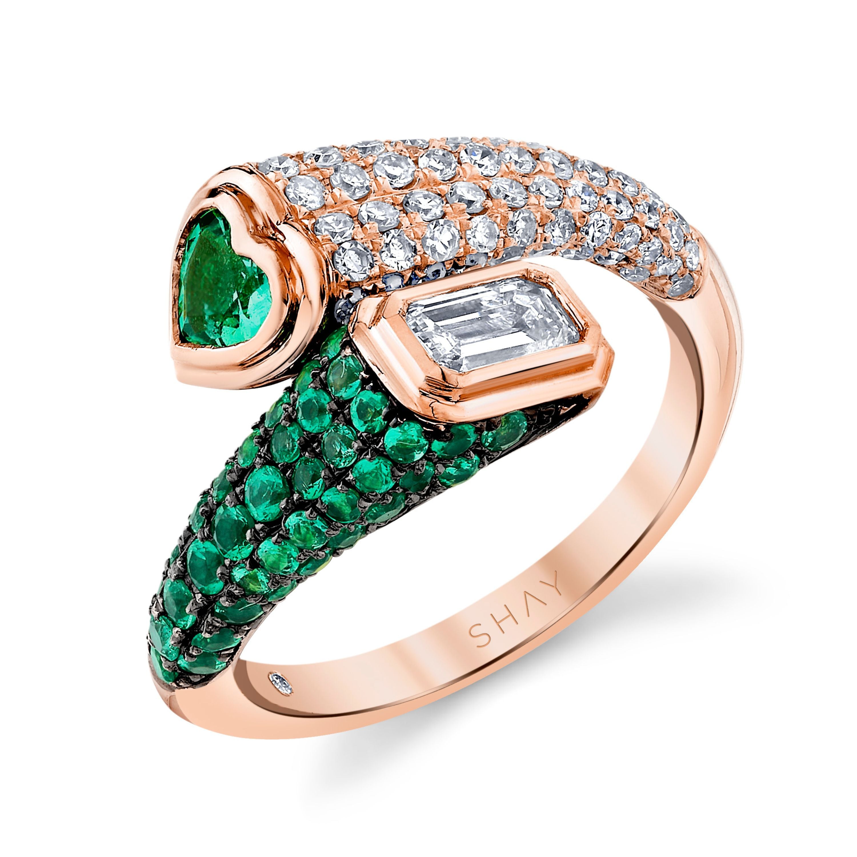EMERALD & DIAMOND BYPASS PINKY RING