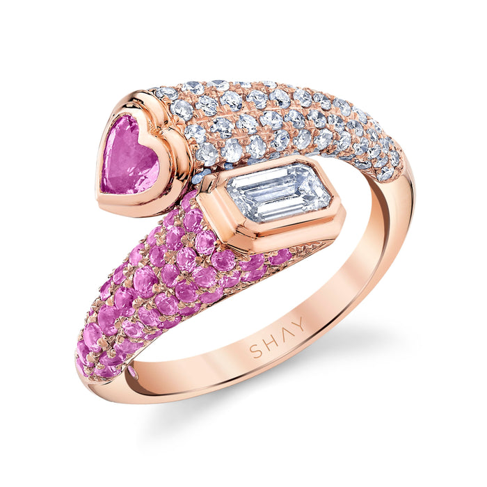 READY TO SHIP DIAMOND & PINK SAPPHIRE MIXED BYPASS PINKY RING