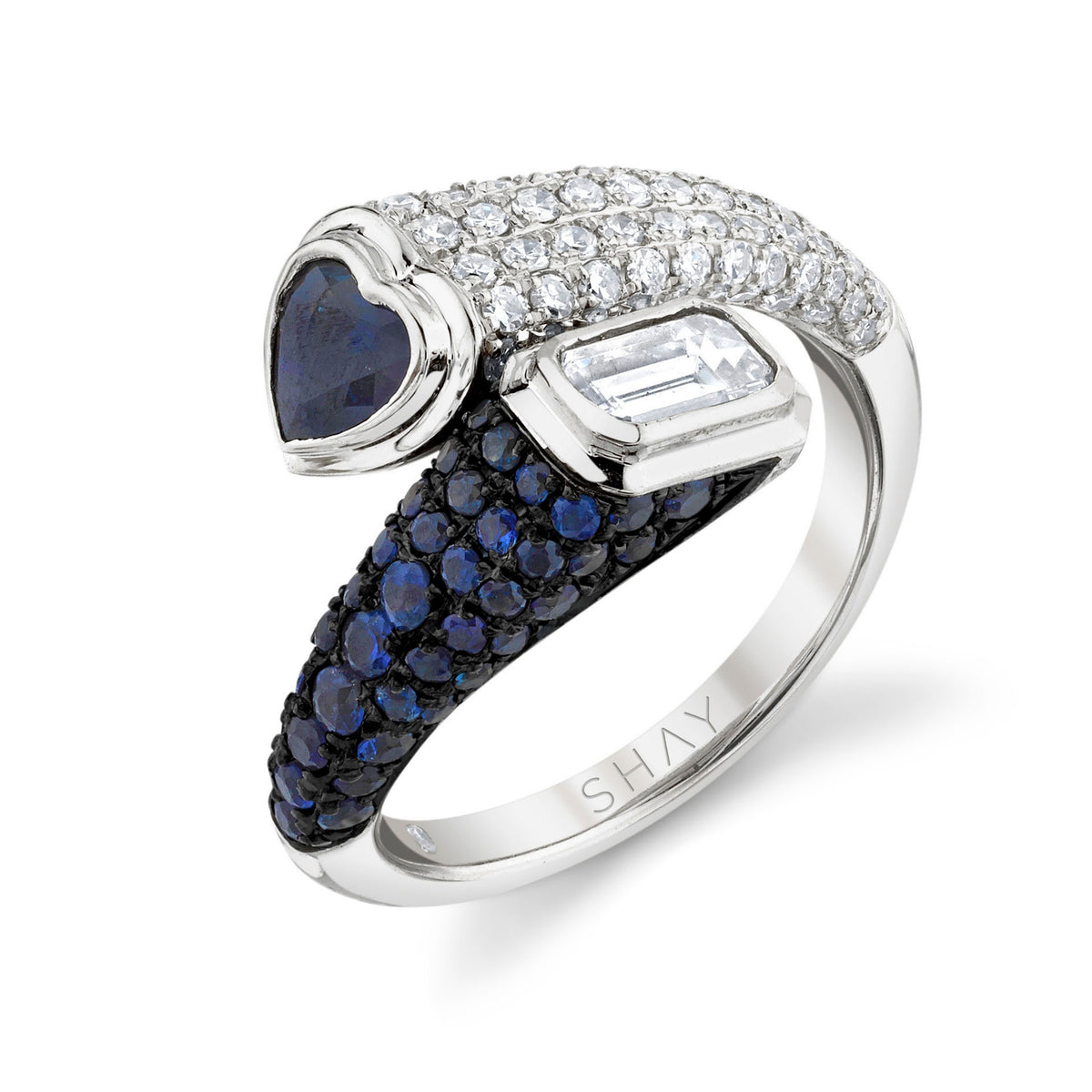 READY TO SHIP DIAMOND & BLUE SAPPHIRE MIXED BYPASS PINKY RING