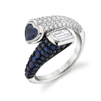 READY TO SHIP DIAMOND & BLUE SAPPHIRE MIXED BYPASS PINKY RING