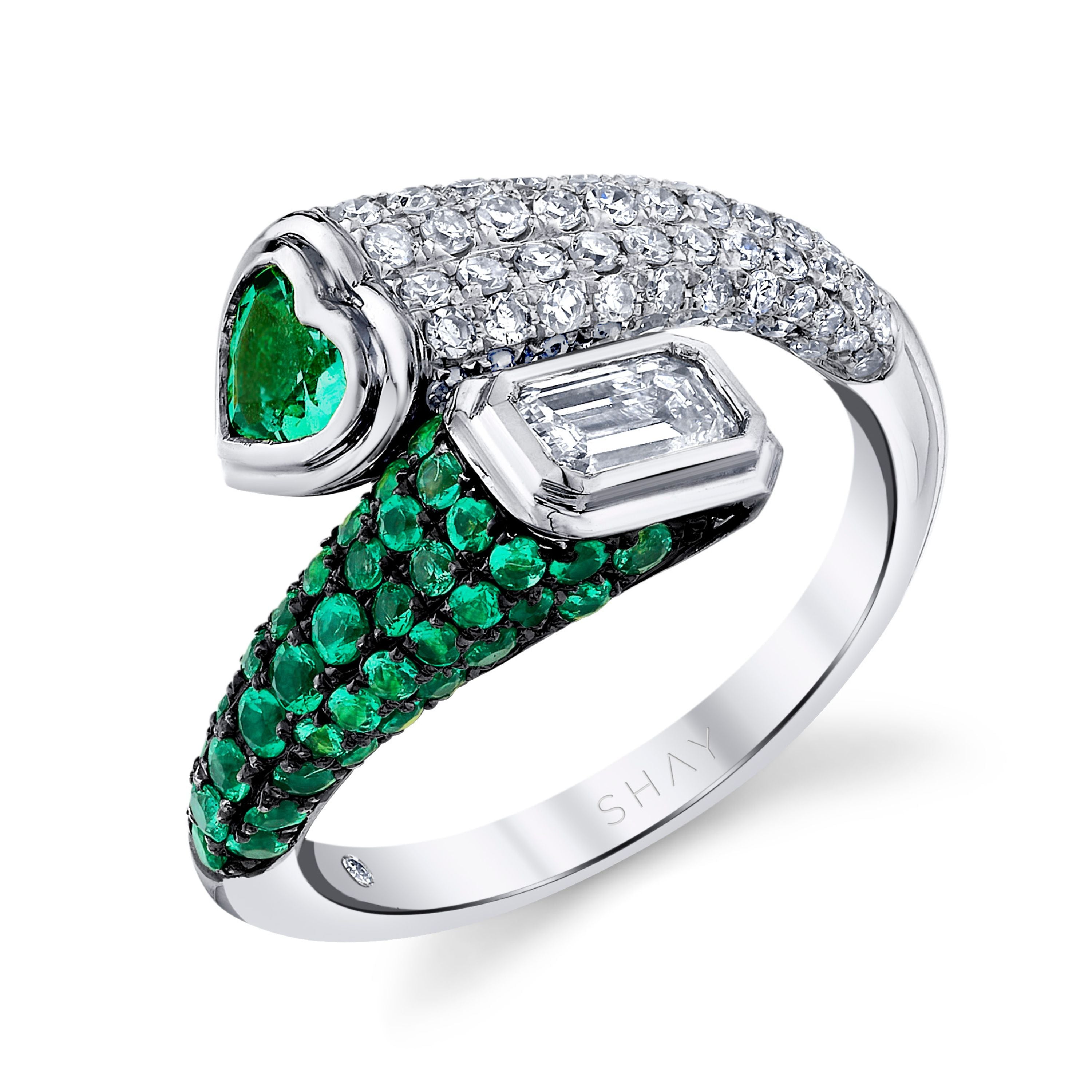 EMERALD & DIAMOND BYPASS PINKY RING
