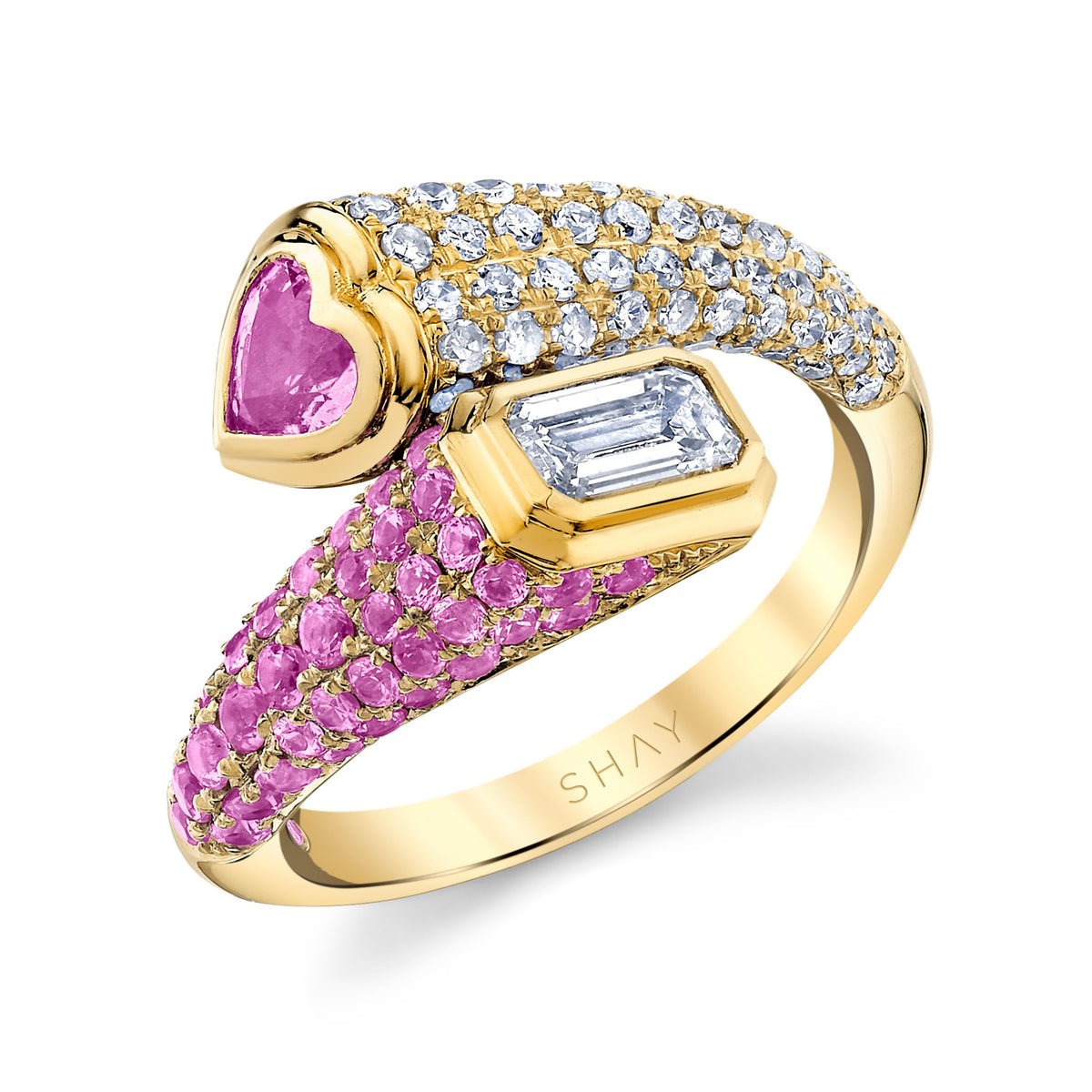 READY TO SHIP DIAMOND & PINK SAPPHIRE MIXED BYPASS PINKY RING