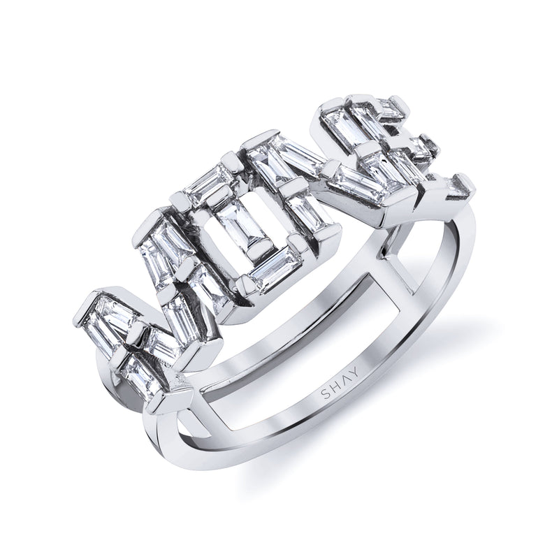 DIAMOND BAGUETTE PERSONALIZED 4 LETTER STACKED RING