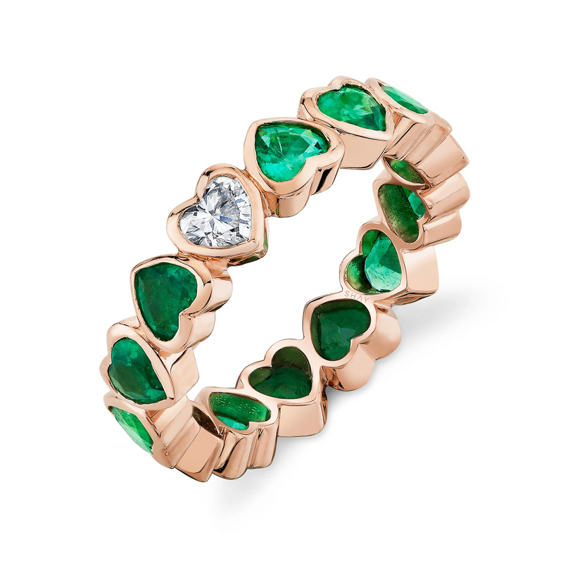 EMERALD & DIAMOND BEZEL HEART BAND