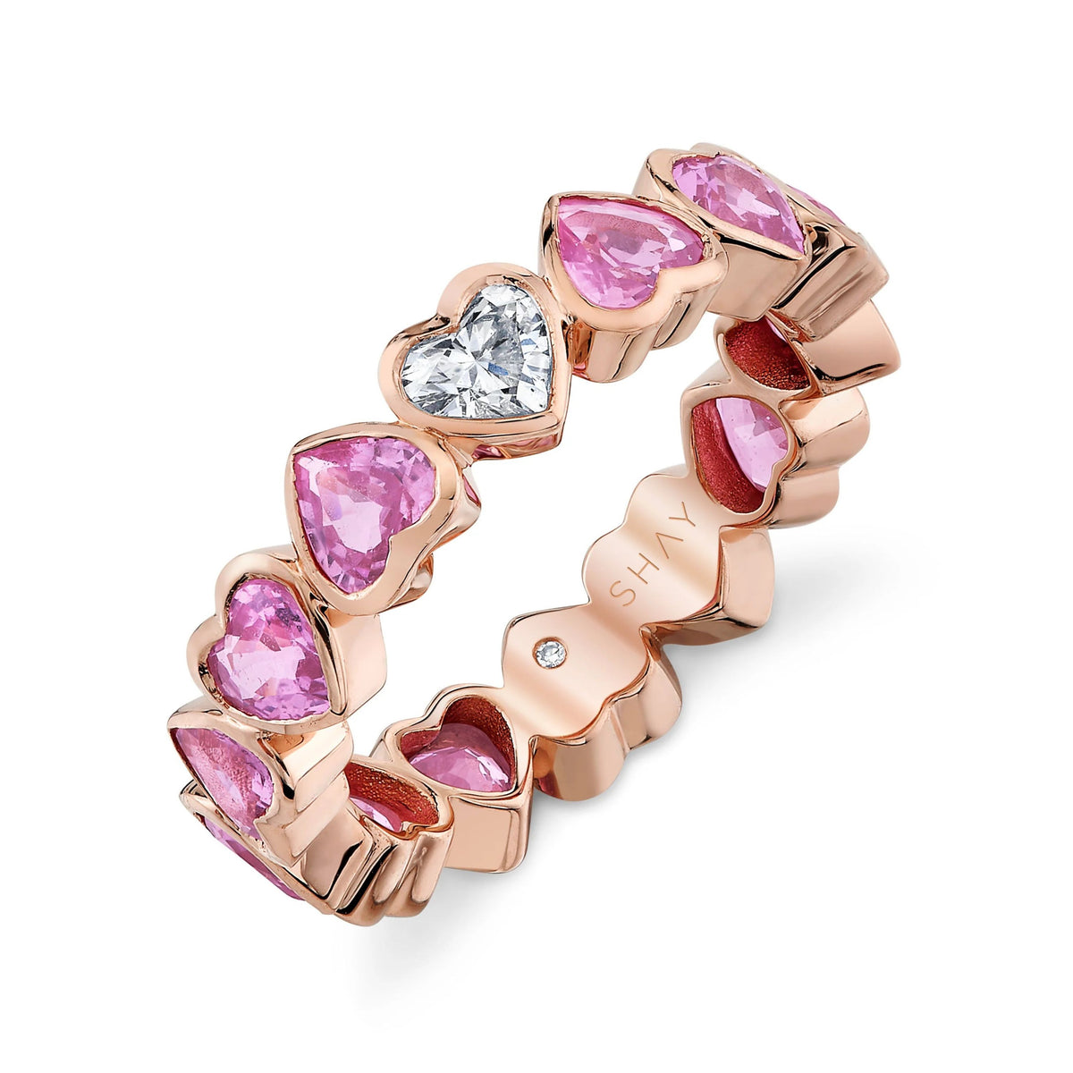 PINK SAPPHIRE & DIAMOND BEZEL HEART BAND