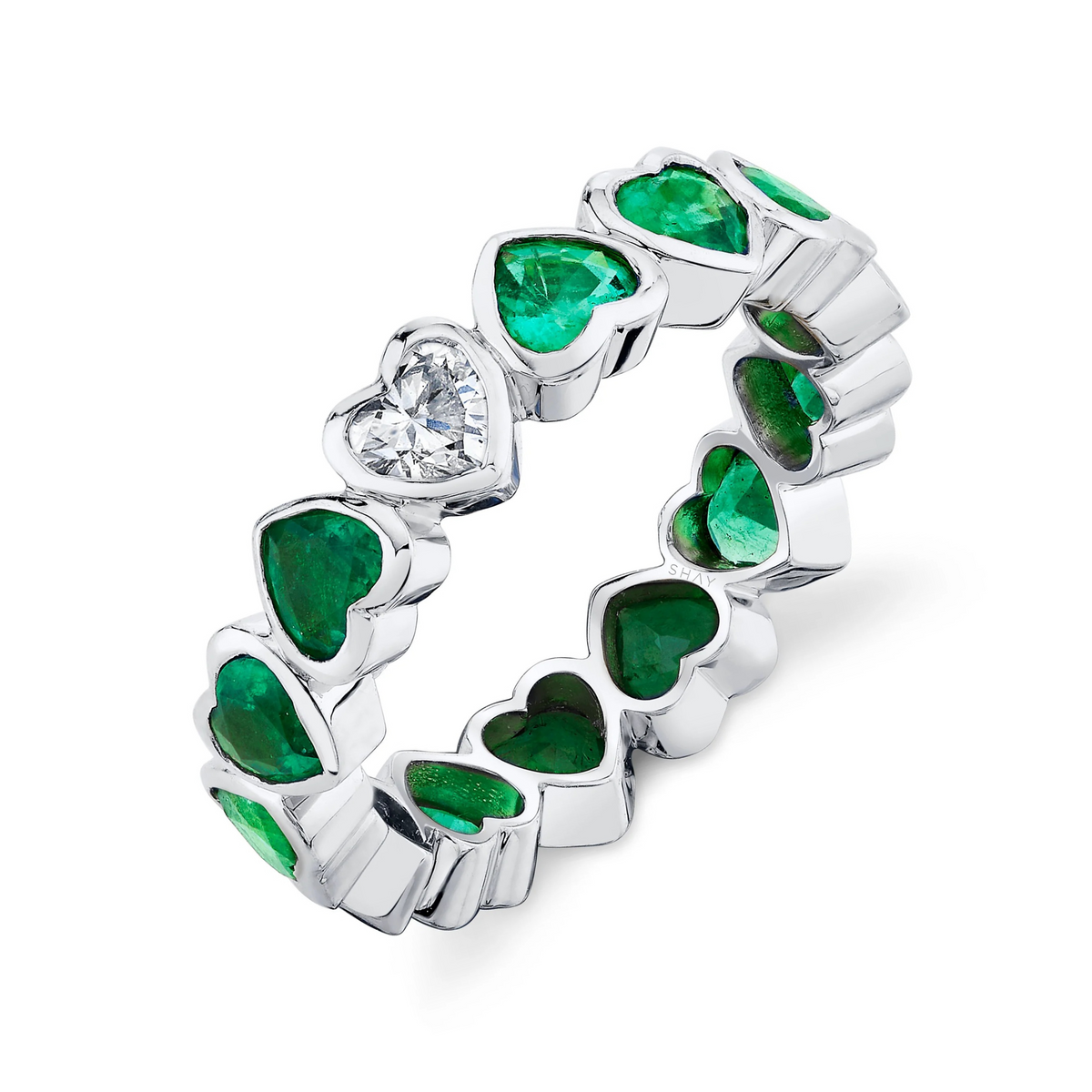 EMERALD & DIAMOND BEZEL HEART BAND