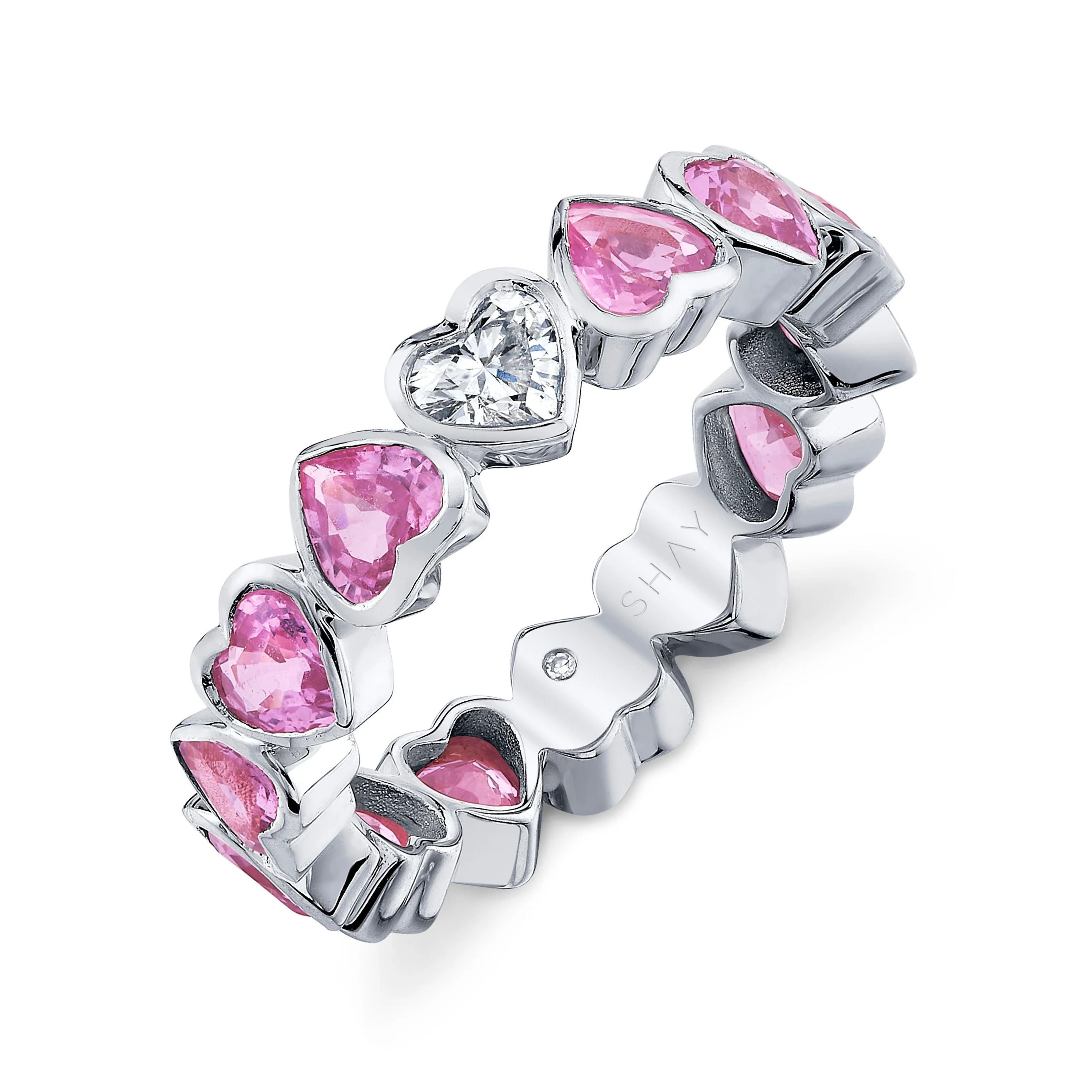 PINK SAPPHIRE & DIAMOND BEZEL HEART BAND