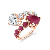 RUBY & DIAMOND HEART BYPASS RING