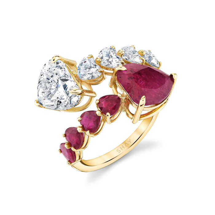 RUBY & DIAMOND HEART BYPASS RING