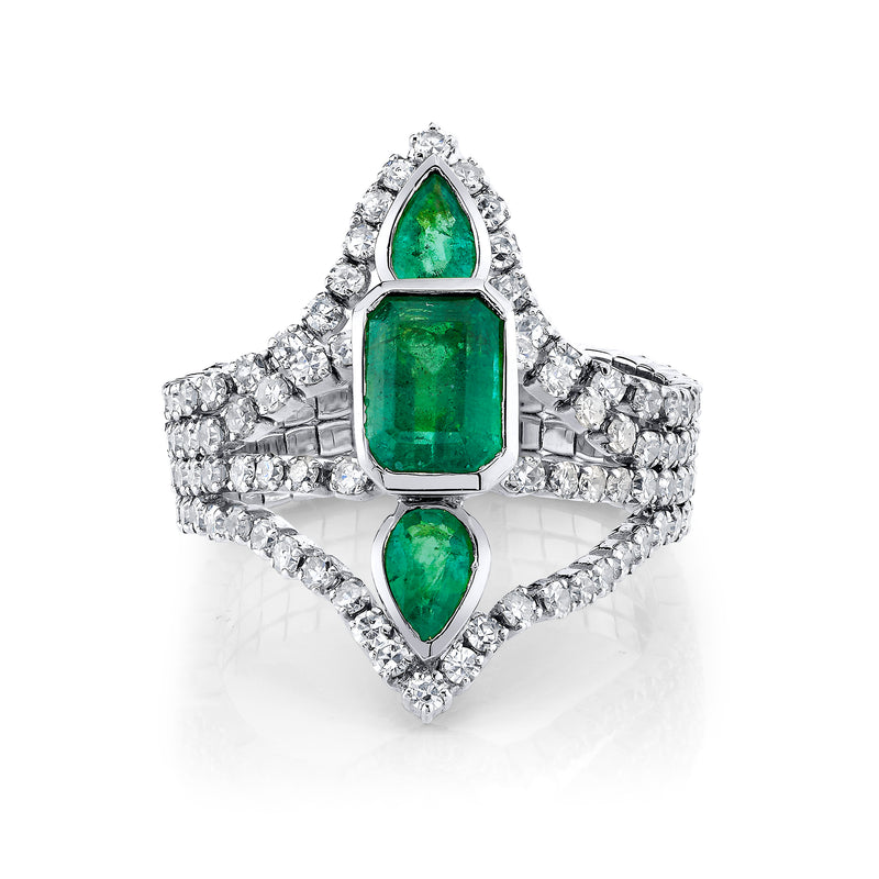 EMERALD DELICATE DECO STACKED THREAD RING