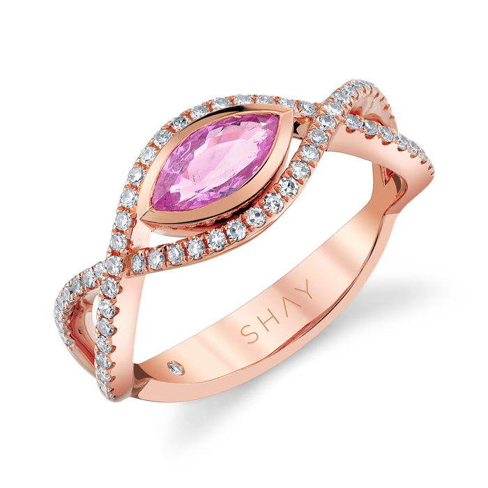 READY TO SHIP PINK SAPPHIRE MARQUISE PAVE VINE RING