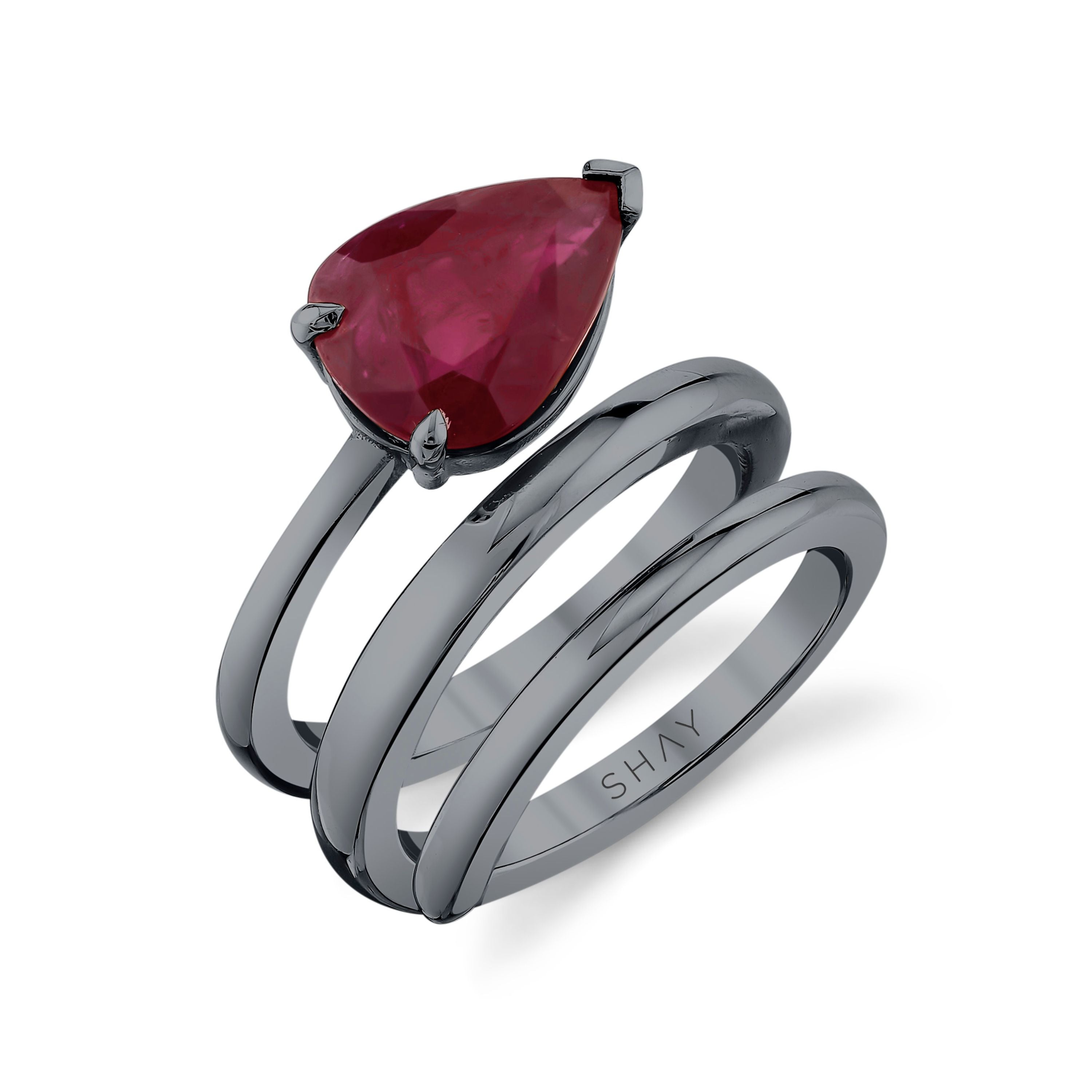 RUBY PEAR SPIRAL PINKY RING