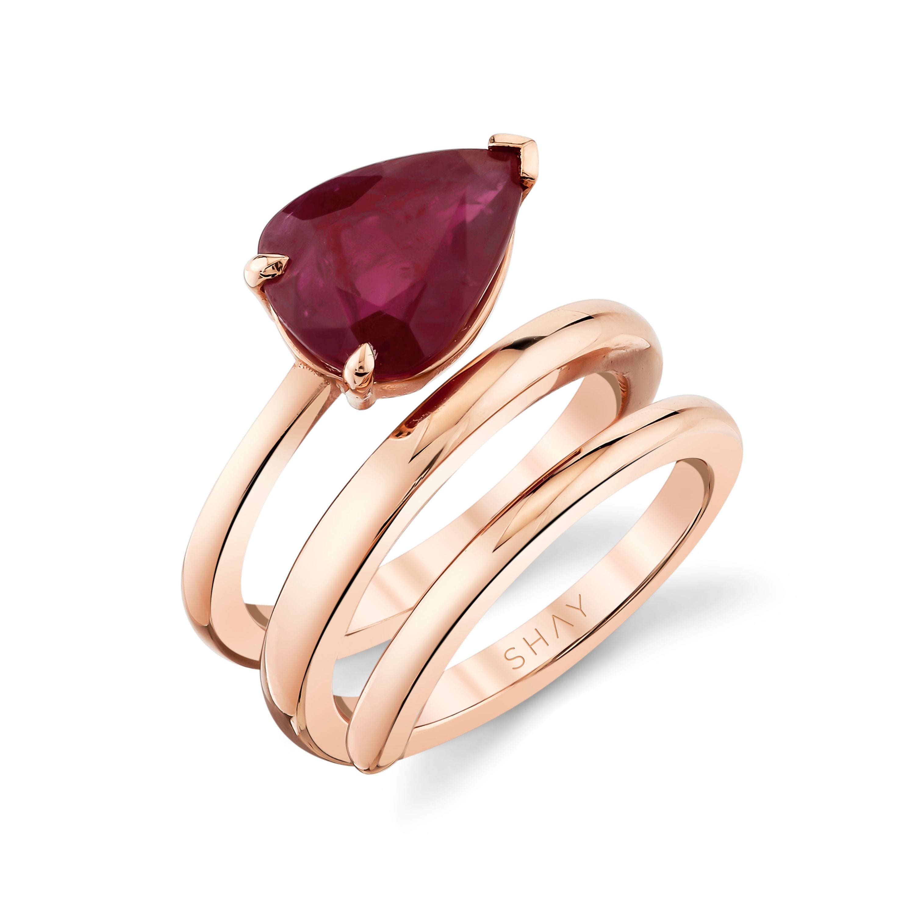 RUBY PEAR SPIRAL PINKY RING