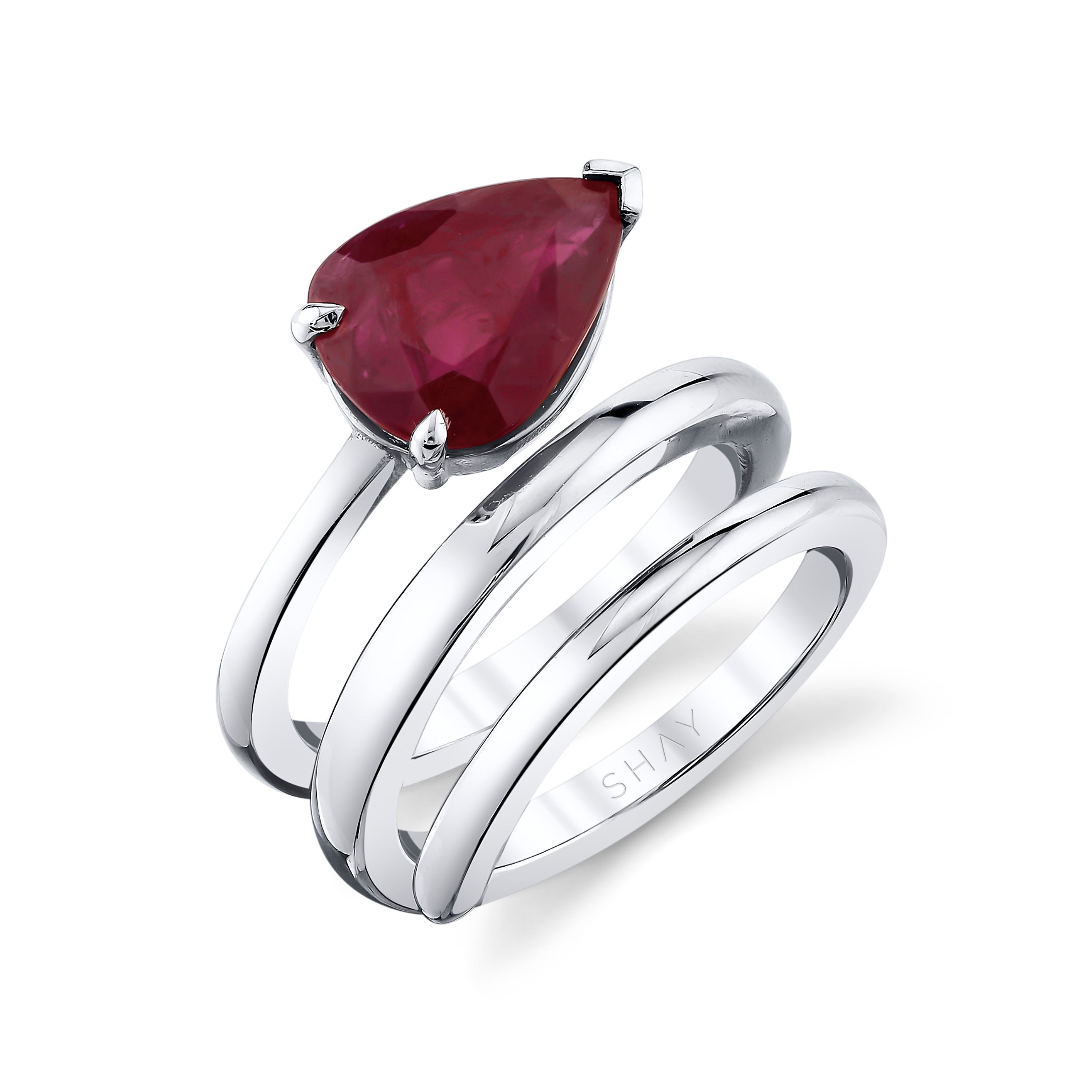 RUBY PEAR SPIRAL PINKY RING
