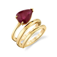 RUBY PEAR SOLID GOLD SPIRAL PINKY RING