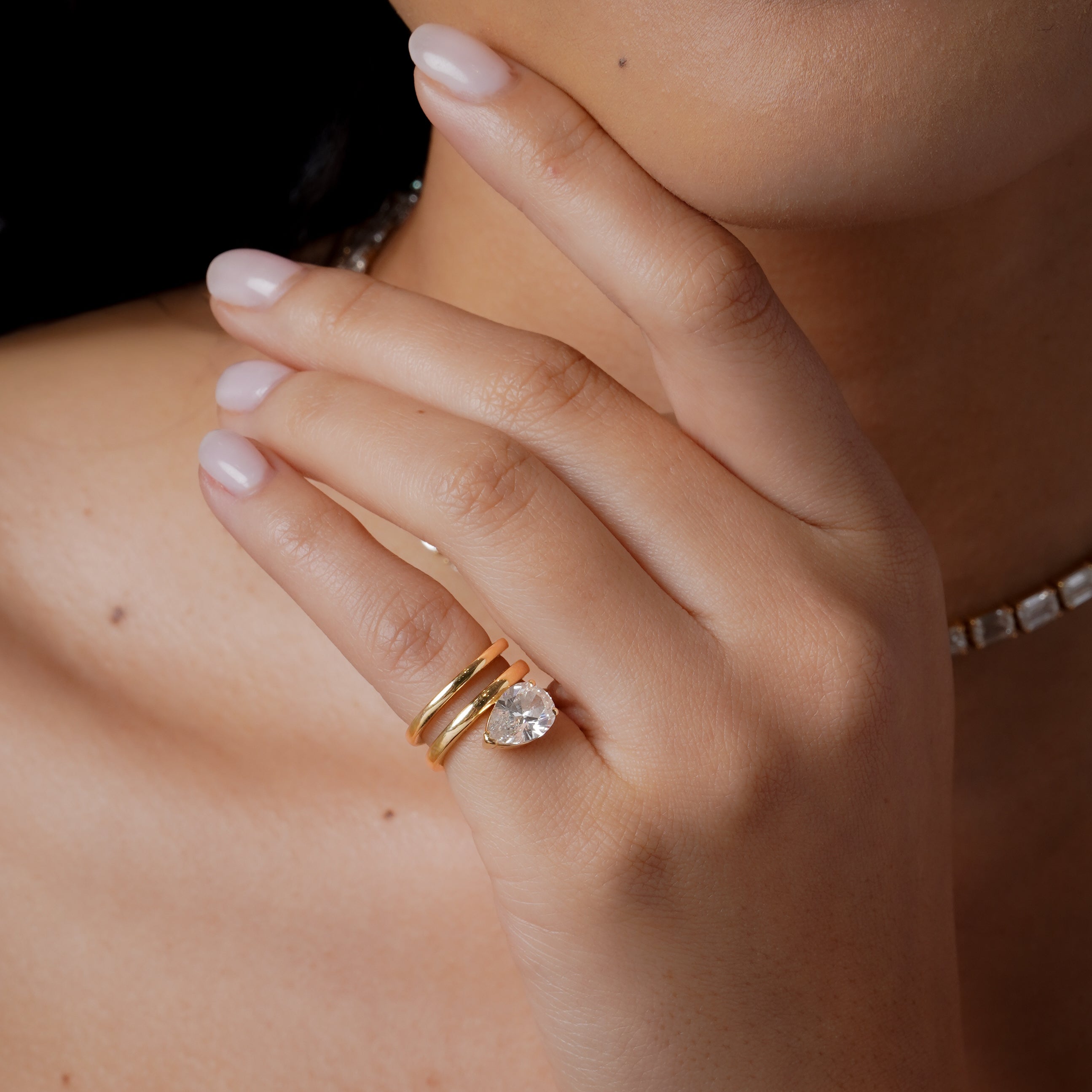SHAY Diamond Pear Spiral Pinky Ring, 2.09ct, 18k gold, alternate view