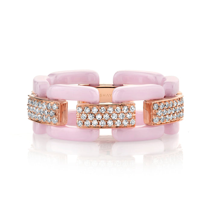 READY TO SHIP DIAMOND PAVE PINK CERAMIC DECO LINK RING