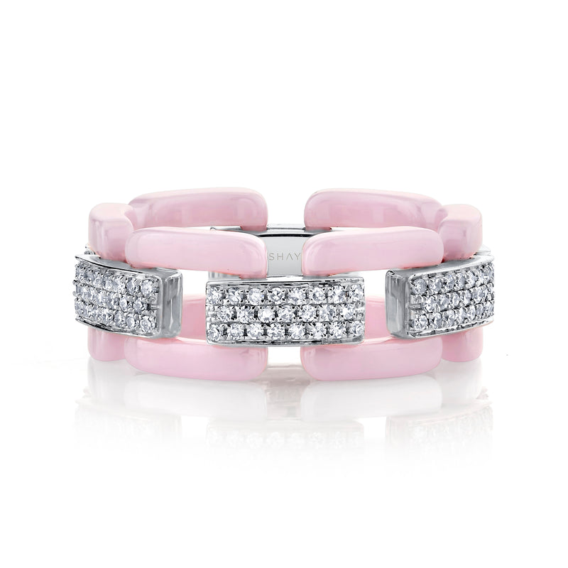 DIAMOND PAVE PINK CERAMIC DECO LINK RING