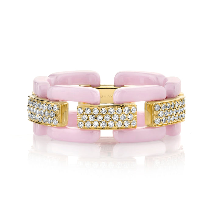 DIAMOND PAVE PINK CERAMIC DECO LINK RING