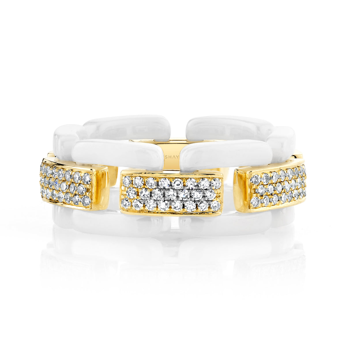 DIAMOND PAVE WHITE CERAMIC DECO LINK RING