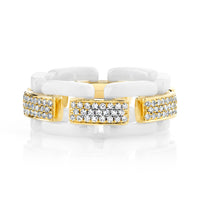 DIAMOND PAVE WHITE CERAMIC DECO LINK RING