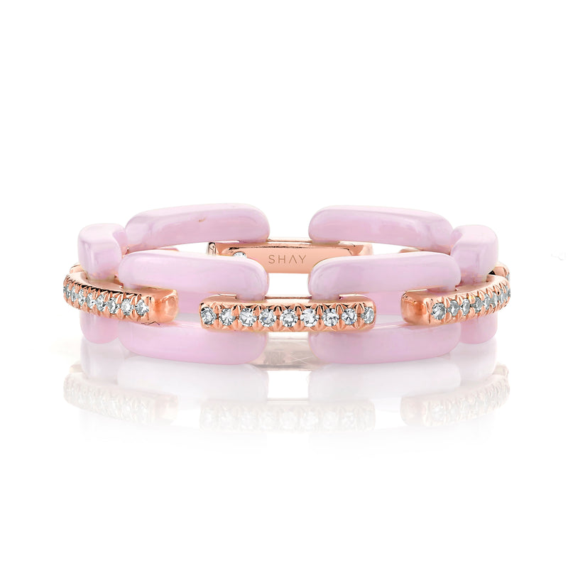 READY TO SHIP DIAMOND PAVE PINK CERAMIC MINI DECO LINK RING