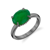 GREEN AGATE & DIAMOND OVAL GEM RING