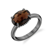 SMOKY QUARTZ & DIAMOND OVAL GEM RING