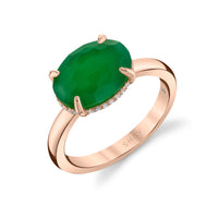 GREEN AGATE & DIAMOND OVAL GEM RING