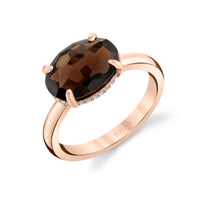 SMOKY QUARTZ & DIAMOND OVAL GEM RING