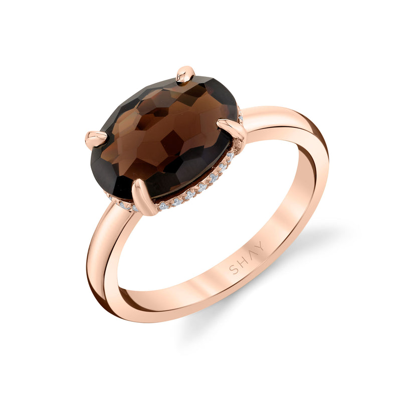 SMOKY QUARTZ & DIAMOND OVAL GEM RING