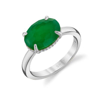 GREEN AGATE & DIAMOND OVAL GEM RING
