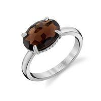 SMOKY QUARTZ & DIAMOND OVAL GEM RING