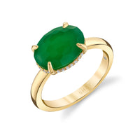 GREEN AGATE & DIAMOND OVAL GEM RING