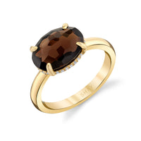 SMOKY QUARTZ & DIAMOND OVAL GEM RING