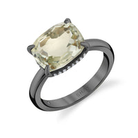 GREEN AMETHYST & DIAMOND CUSHION GEM RING