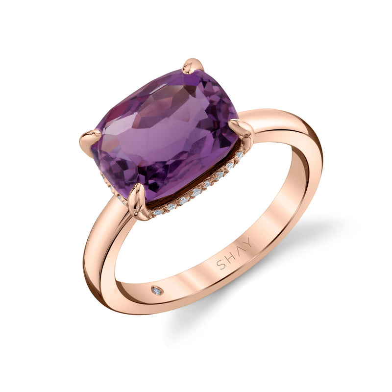 AMETHYST & DIAMOND CUSHION GEM RING