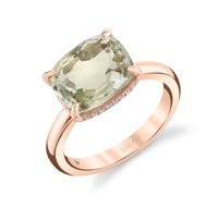 GREEN AMETHYST & DIAMOND CUSHION GEM RING