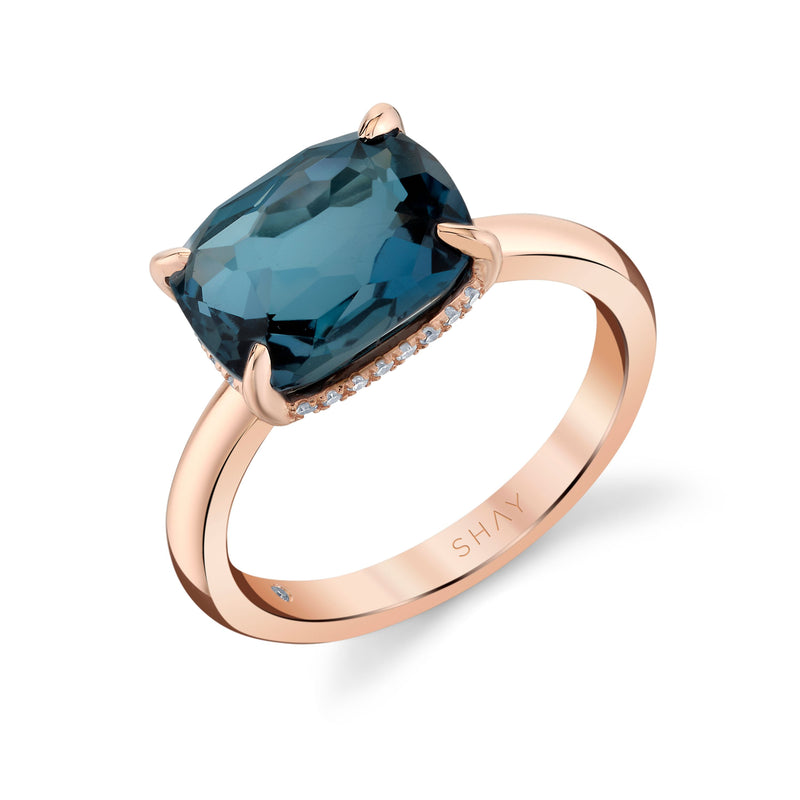 BLUE CRYSTAL & DIAMOND CUSHION GEM RING