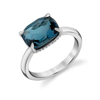 BLUE CRYSTAL & DIAMOND CUSHION GEM RING