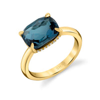 BLUE CRYSTAL & DIAMOND CUSHION GEM RING