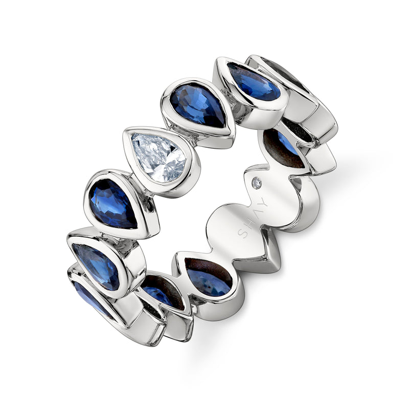 BLUE SAPPHIRE & DIAMOND PEAR BEZEL BAND
