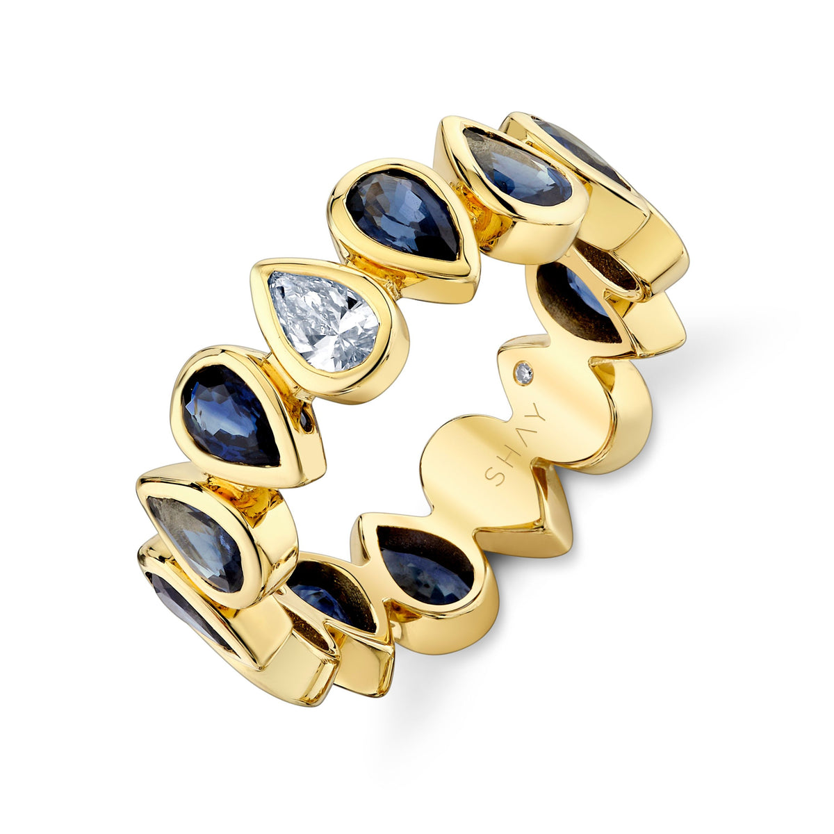 BLUE SAPPHIRE & DIAMOND PEAR BEZEL BAND