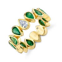 READY TO SHIP EMERALD & DIAMOND PEAR BEZEL BAND