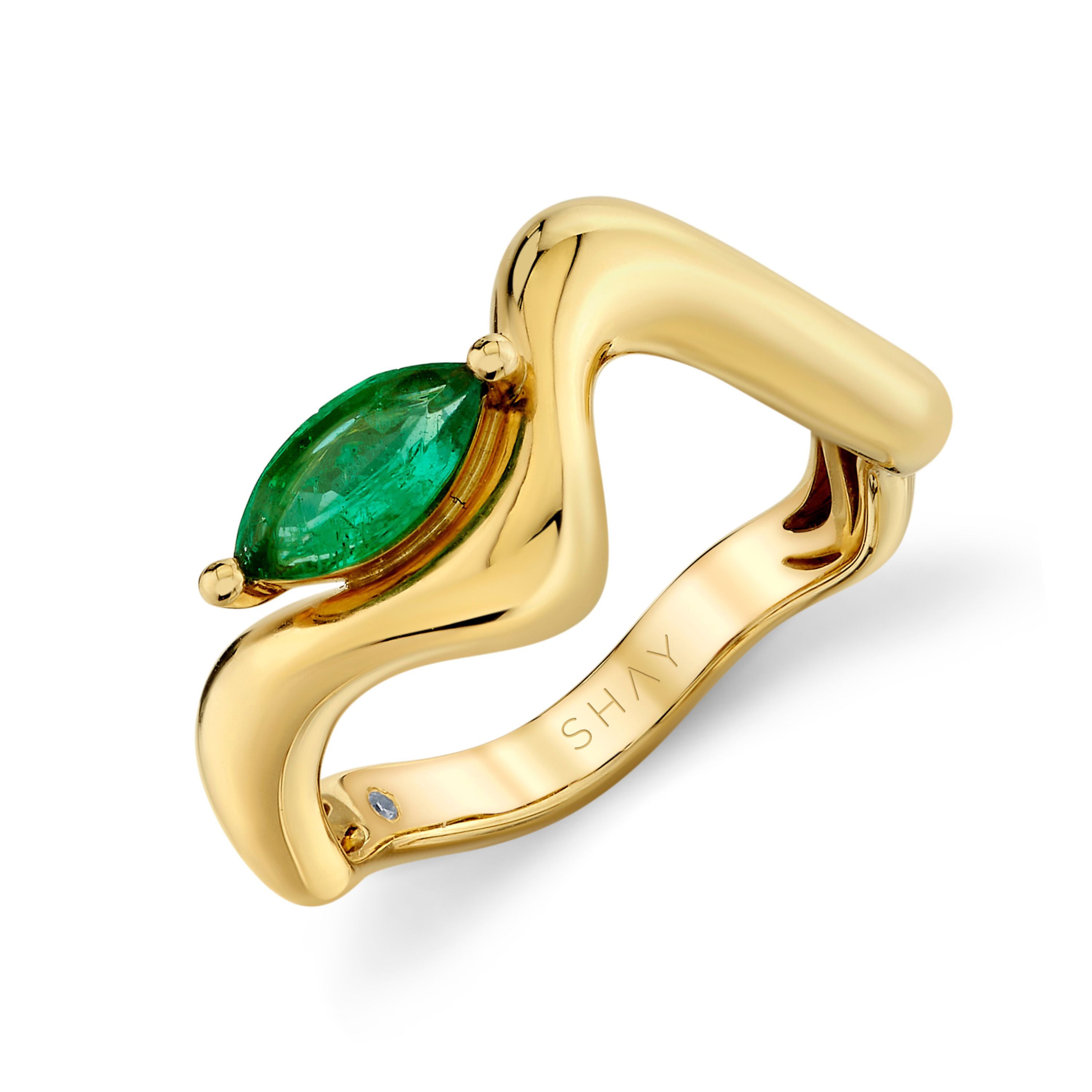 READY TO SHIP EMERALD MARQUISE WAVE PINKY RING